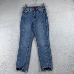 Guess Skinny Jeans Womens Size 26 Taper Leg Pintuck Distressed Mid Rise Blue